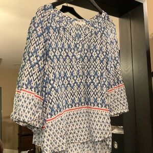 (Sue) B1G1 beach lunch lounge White and Blue Relaxed Blouse